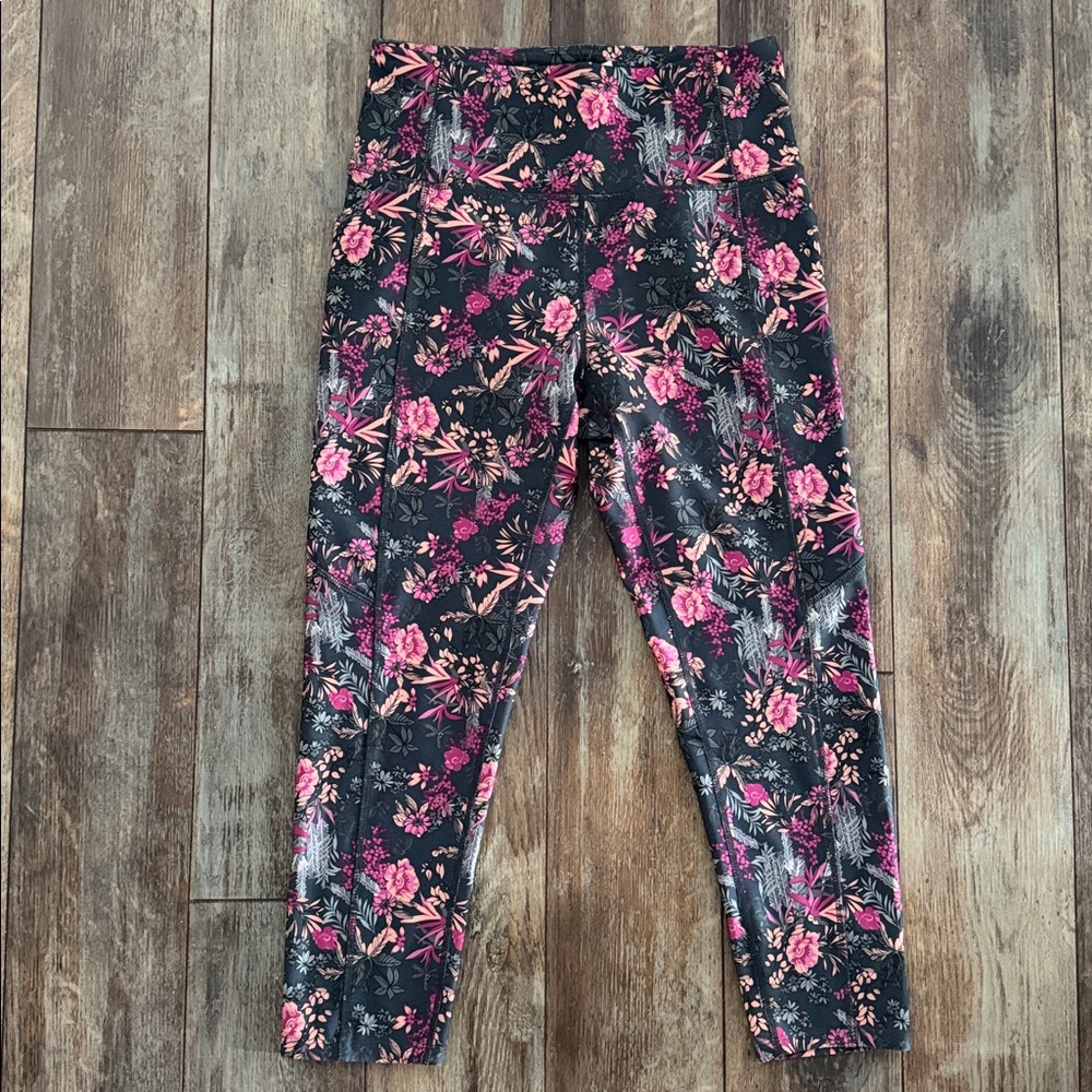 Marika women’s Floral cropped Leggings - Pink, Gray, and Black